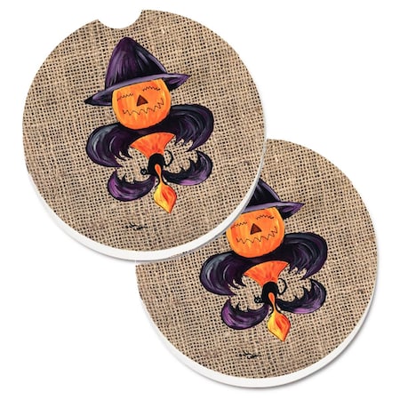 Carolines Treasures Halloween Pumpkin Bat Fleur De Lis Set of 2 Cup Holder Car Coaster 8748CARC